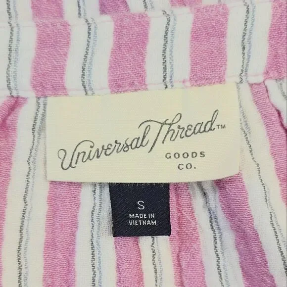 Universal Thread Pink Striped Split Button Neck Long Sleeve Gause Blouse Size S - Picture 7 of 8